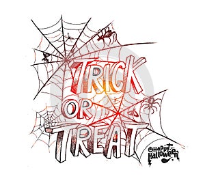 Trick or Treat Text for Halloween Poster Design with Spider Net Background