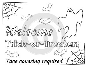 TrickorTreatersWelcome Trick or Treaters greeting face covering required coloring page