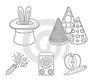 Tricks, music and other accessories at the party.Party and partits set collection icons in outline style vector symbol photo