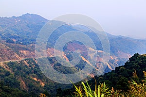 Tricky, sharp curve, s-curve road on mountain to Luang Pra Bang Laos photo