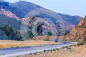 Tricky, sharp curve, s-curve road on mountain to Luang Pra Bang Laos photo