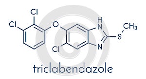 Triclabendazole anthelmintic drug molecule. Skeletal formula. photo