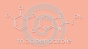 Triclabendazole anthelmintic drug molecule. Skeletal formula. photo