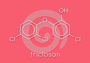 Triclosan antimicrobial molecule. Used in hand soaps, hospital scrubs, deodorants, mouth wash, etc. Skeletal formula.