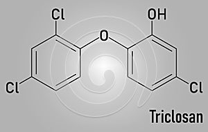 Triclosan antimicrobial molecule. Used in hand soaps, hospital scrubs, deodorants, mouth wash, etc. Skeletal formula.