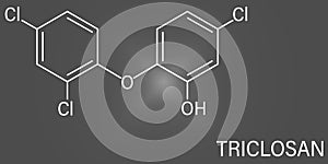 Triclosan antimicrobial molecule. Used in hand soaps, hospital scrubs, deodorants, mouth wash, etc. Skeletal formula.