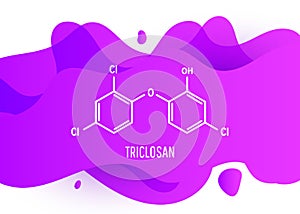 Triclosan structural chemical formula with a liquid fluid gradient shape with copy space on white background