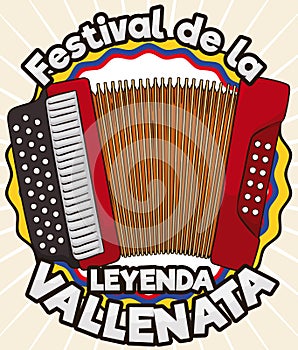Tricolor Award Label with Accordion for Vallenato Legend Festival, Vector Illustration
