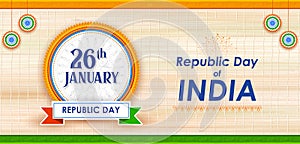 tricolor banner with Indian flag for 26th January Happy Republic Day of India