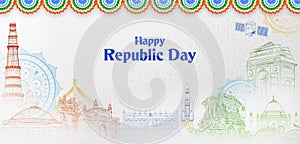 tricolor banner with Indian flag for 26th January Happy Republic Day of India