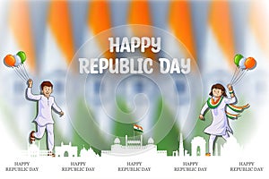 tricolor banner with Indian flag for 26th January Happy Republic Day of India