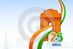 tricolor banner with Indian flag for 26th January Happy Republic Day of India