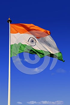 Tricolor Indian Flag with Sky in Background