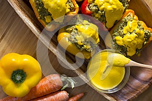 Peppers stuffed with quinoa and avocado pesto photo