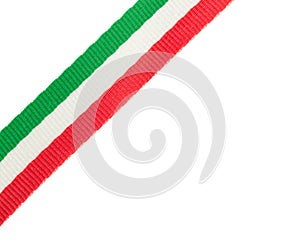 Tricolor ribbon of the Italian flag placed in the corner