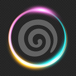 Tricolor shining Ring on Transparent Background Vector Glowing Neon Annulus Frame