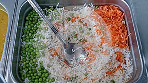 Tricolour Indian pulao rice and pease