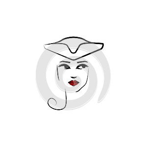 Tricorn hat, girl icon. Element of beautiful girl in a hat icon for mobile concept and web apps. Thin lin Tricorn hat, girl icon c