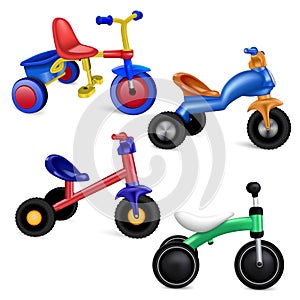 Tricycle icons set, realistic style