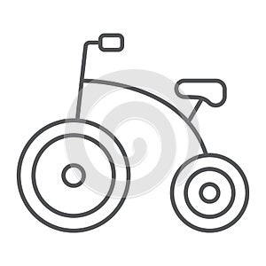 Tricycle thin line icon, bicycle and child, bike sign, vector graphics, a linear pattern on a white background.