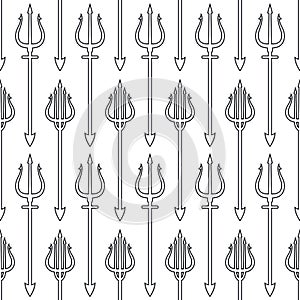 Trident, black line icon. seamless pattern. illustration