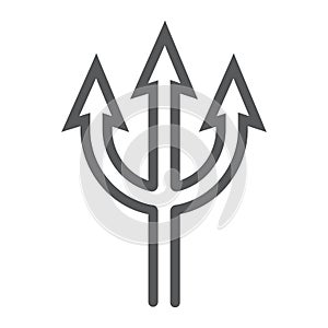 Trident line icon, spear and devil, pitchfork sign, vector graphics, a linear pattern on a white background.