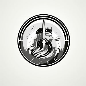 Trident neptune god poseidon circular wave logo design