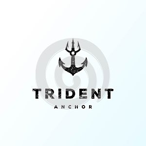 Trident Poseidon Triton Spear Anchor for Navy Nautical Transportation Logo Design