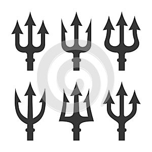 Trident Silhouette Set on White Background. Vector