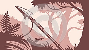 Trident Spear in a Jungle, Wilderness and Adventure Theme, vector design Generative AI photo