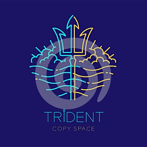 Trident, wave and cloud, logo icon outline stroke set dash line design illustration