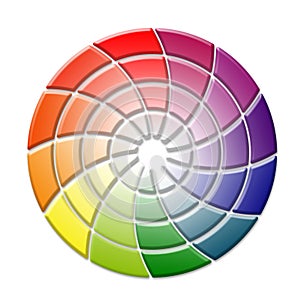 Tridimensional color wheel concept on white background photo