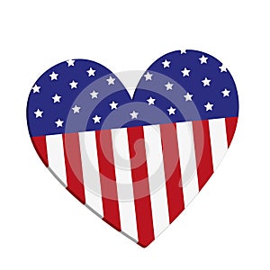 Tridimensional heart with north american flag on a white background with copy space photo