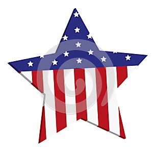 Tridimensional star with north american flag on a white background with copy space photo