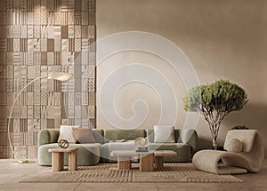 Tridimensional stone tiles in equisite interior design, 3d rendering