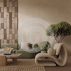 Tridimensional stone tiles in equisite interior design, 3d rendering