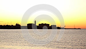 Trieste harbor at sunset