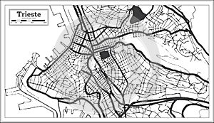 Trieste Italy City Map in Black and White Color in Retro Style. Outline Map