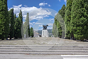 Trieste / ITALY - June 23, 2018: Famous statue Monumento ai Caduti della I Guerra Mondiale next the castle di San Giusto photo