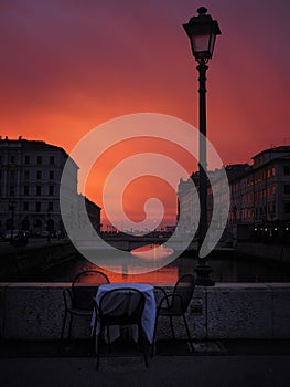 Trieste. Romantic sunset on the Canal