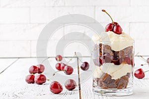 Trifle dessert with sherry and whipped cream