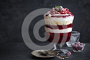 Trifle. Festive layered dessert in glass.