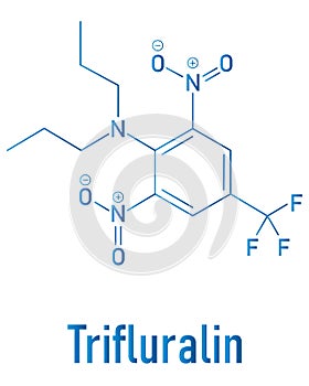 Trifluralin herbicide molecule. Skeletal formula. Chemical structure