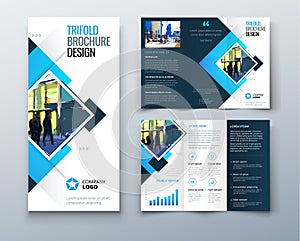 Trifold brochure design with square shapes, corporate business template for trifold flyer. Creative concept folded flyer photo