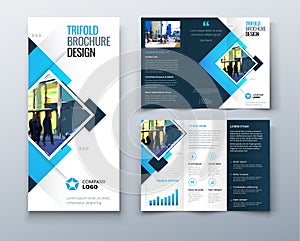 Trifold brochure design with square shapes, corporate business template for trifold flyer. Creative concept folded flyer