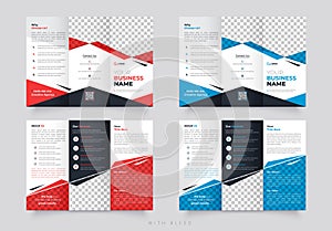 Trifold Brochure Layout Design with Blue Rectangular Elements