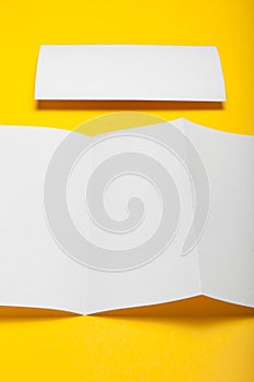 Trifold brochure mockup, blank DL flyer fold