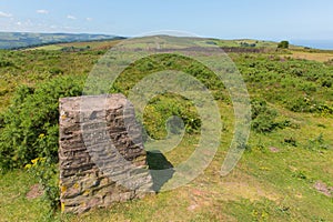Trig Point on North Hill near Minehead UK with beautiful Somerset countryside