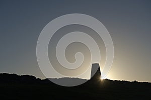 Trig point or triangulation station pillar of worcestershire beacon