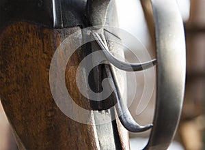 Trigger hacks of a hunting rifle close-up.